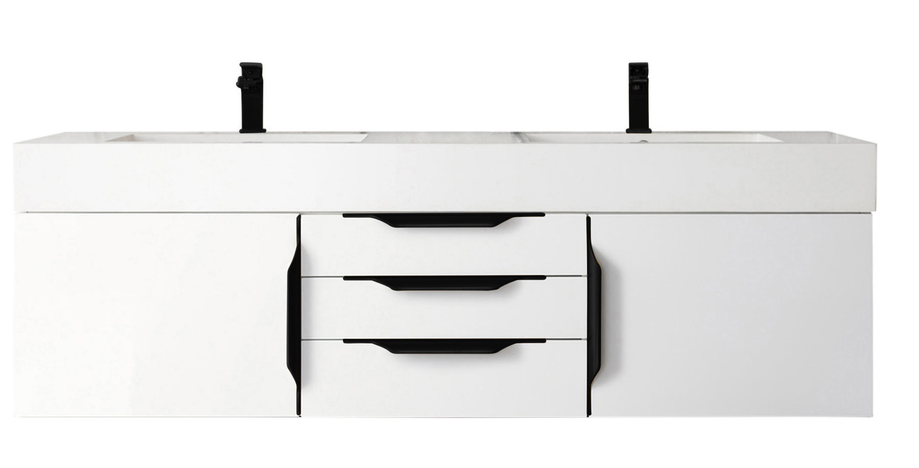 59" Mercer Island Double Sink Bathroom Vanity, Glossy White w/ Matte Black