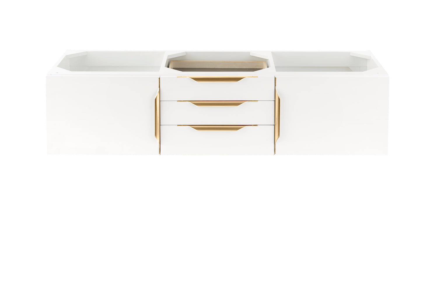 59" Mercer Island Double Sink Bathroom Vanity, Glossy White w/ Radiant Gold