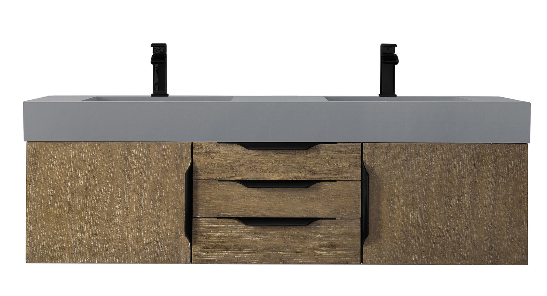 59" Mercer Island Double Sink Bathroom Vanity, Latte Oak w/ Matte Black