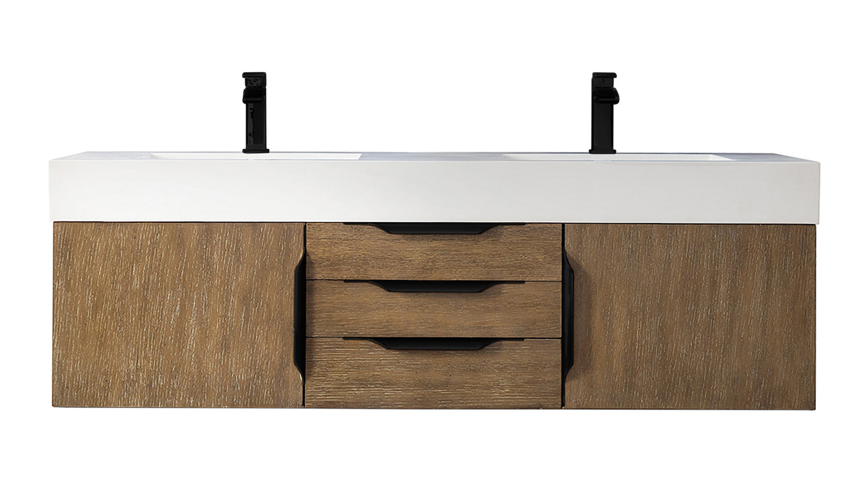 59" Mercer Island Double Sink Bathroom Vanity, Latte Oak w/ Matte Black