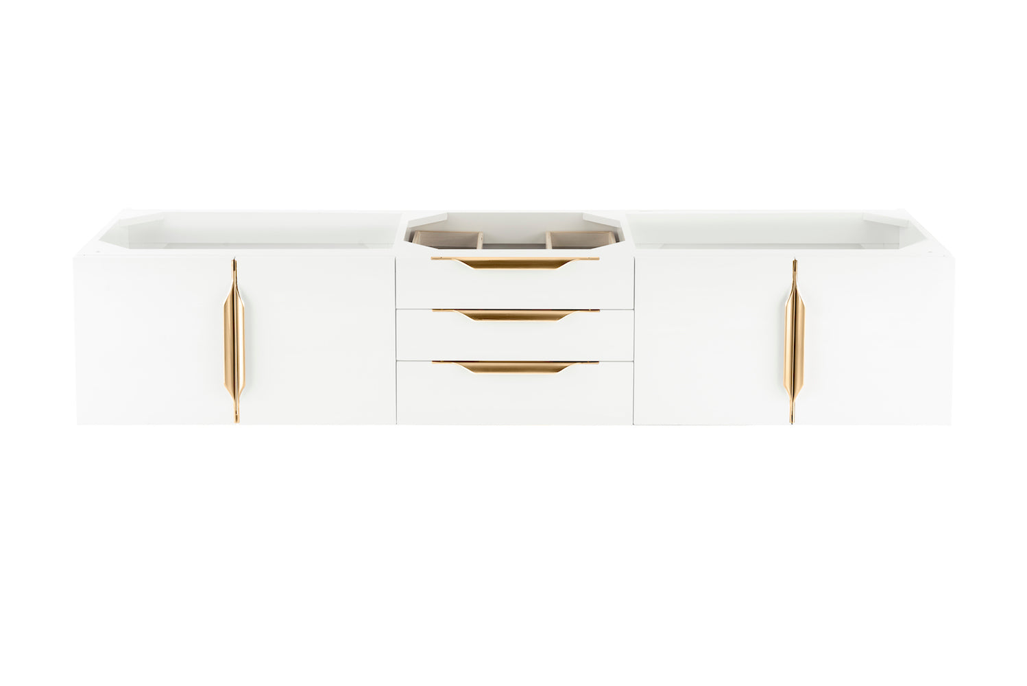 72" Mercer Island Double Sink Bathroom Vanity, Glossy White w/ Radiant Gold