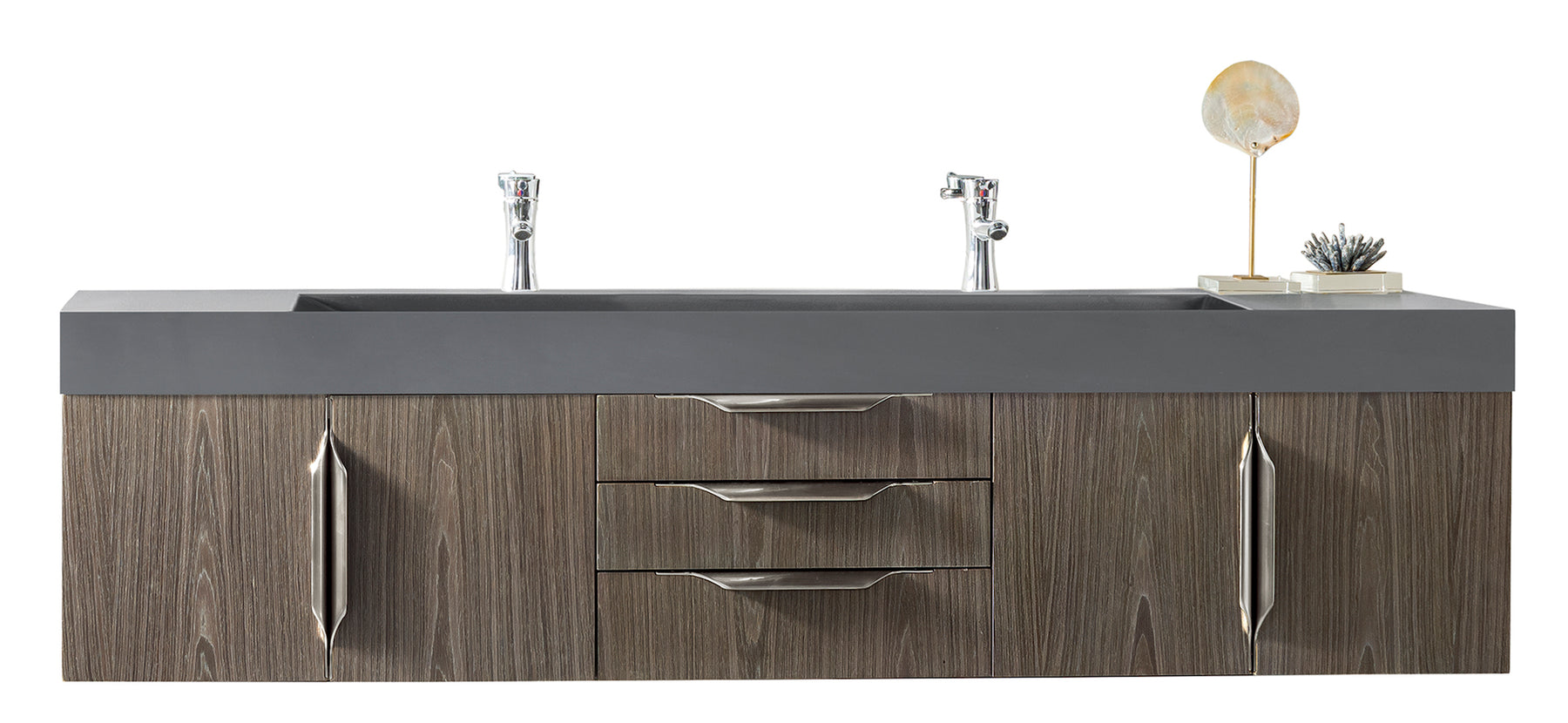 72" Mercer Island Double Sink Bathroom Vanity, Ash Gray w/ Brushed Nickel