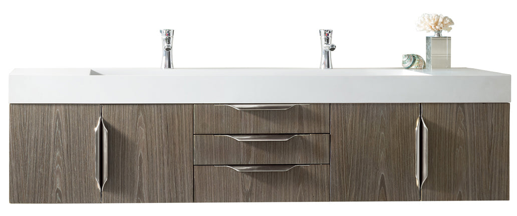 72" Mercer Island Double Sink Bathroom Vanity, Ash Gray w/ Brushed Nickel