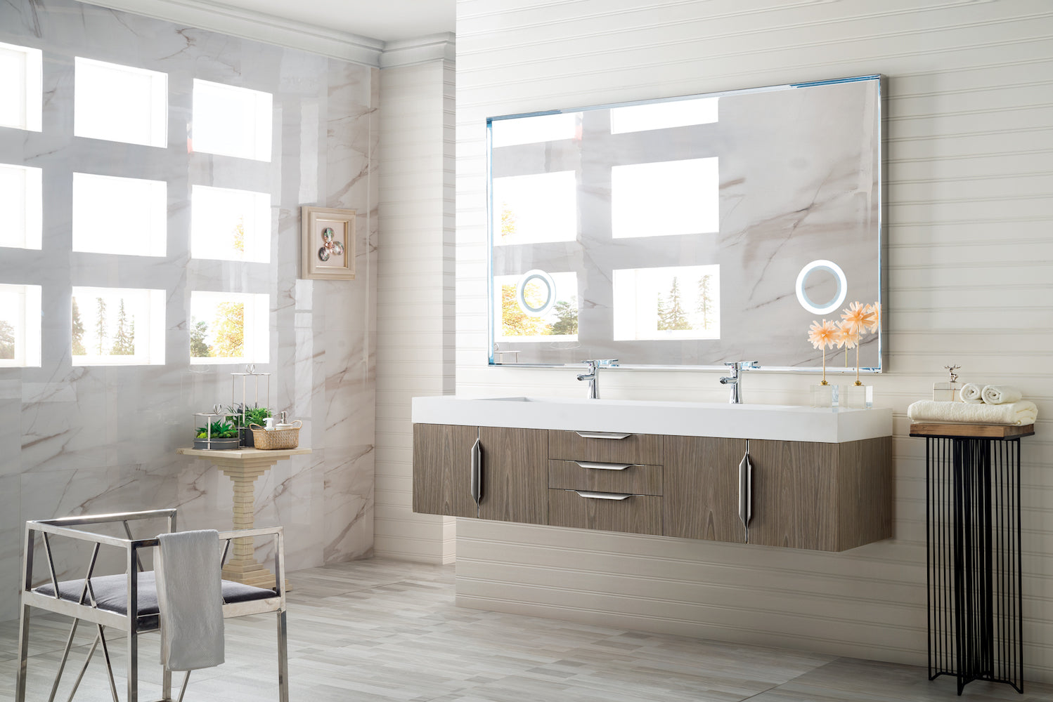 72" Mercer Island Double Sink Bathroom Vanity, Ash Gray w/ Brushed Nickel