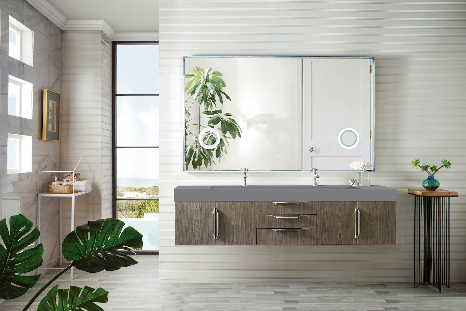 72" Mercer Island Double Sink Bathroom Vanity, Ash Gray w/ Brushed Nickel