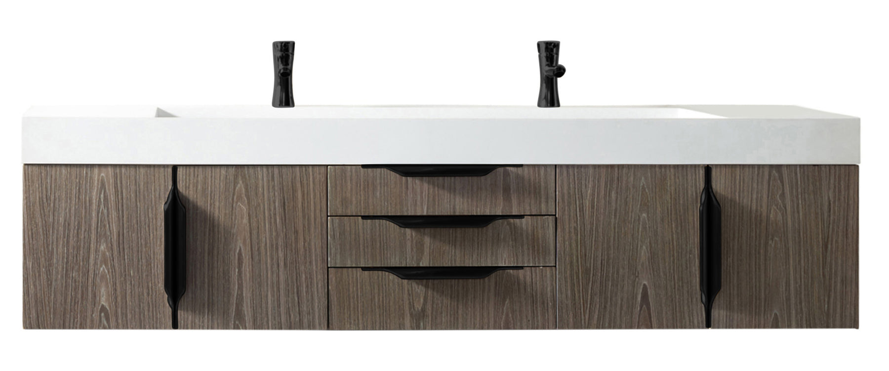 72" Mercer Island Double Sink Bathroom Vanity, Ash Gray w/ Matte Black