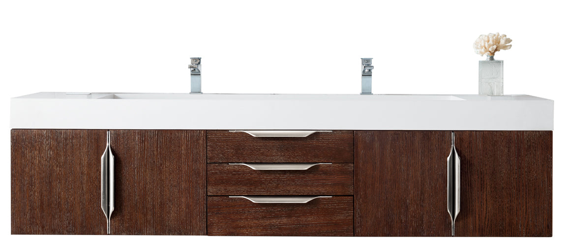 72" Mercer Island Double Sink Bathroom Vanity, Coffee Oak w/ Brushed Nickel