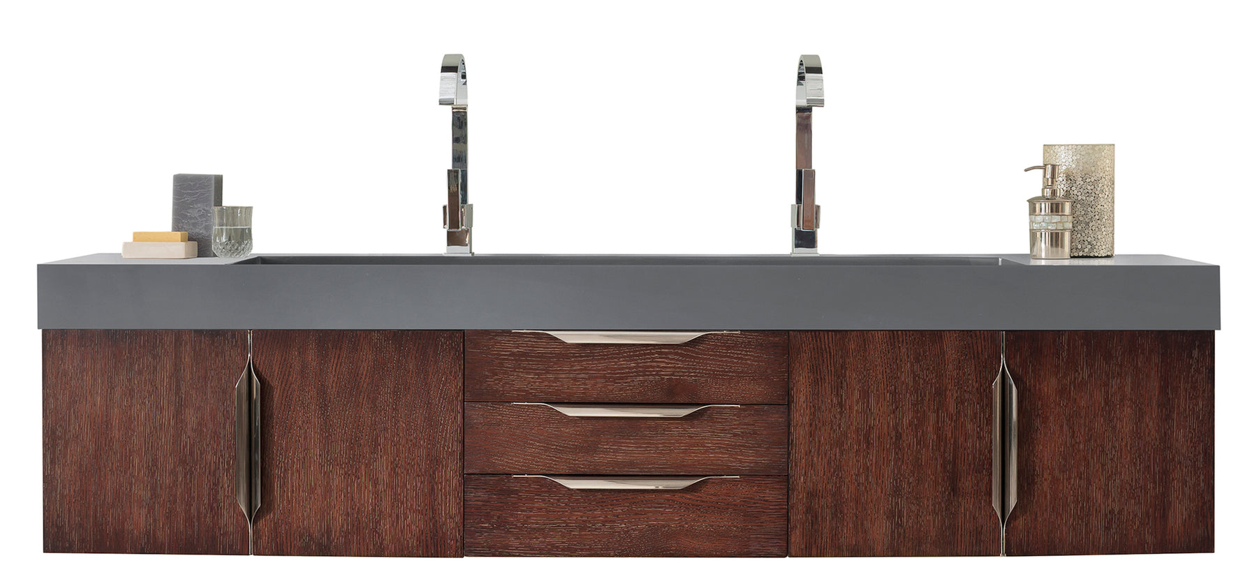 72" Mercer Island Double Sink Bathroom Vanity, Coffee Oak w/ Brushed Nickel