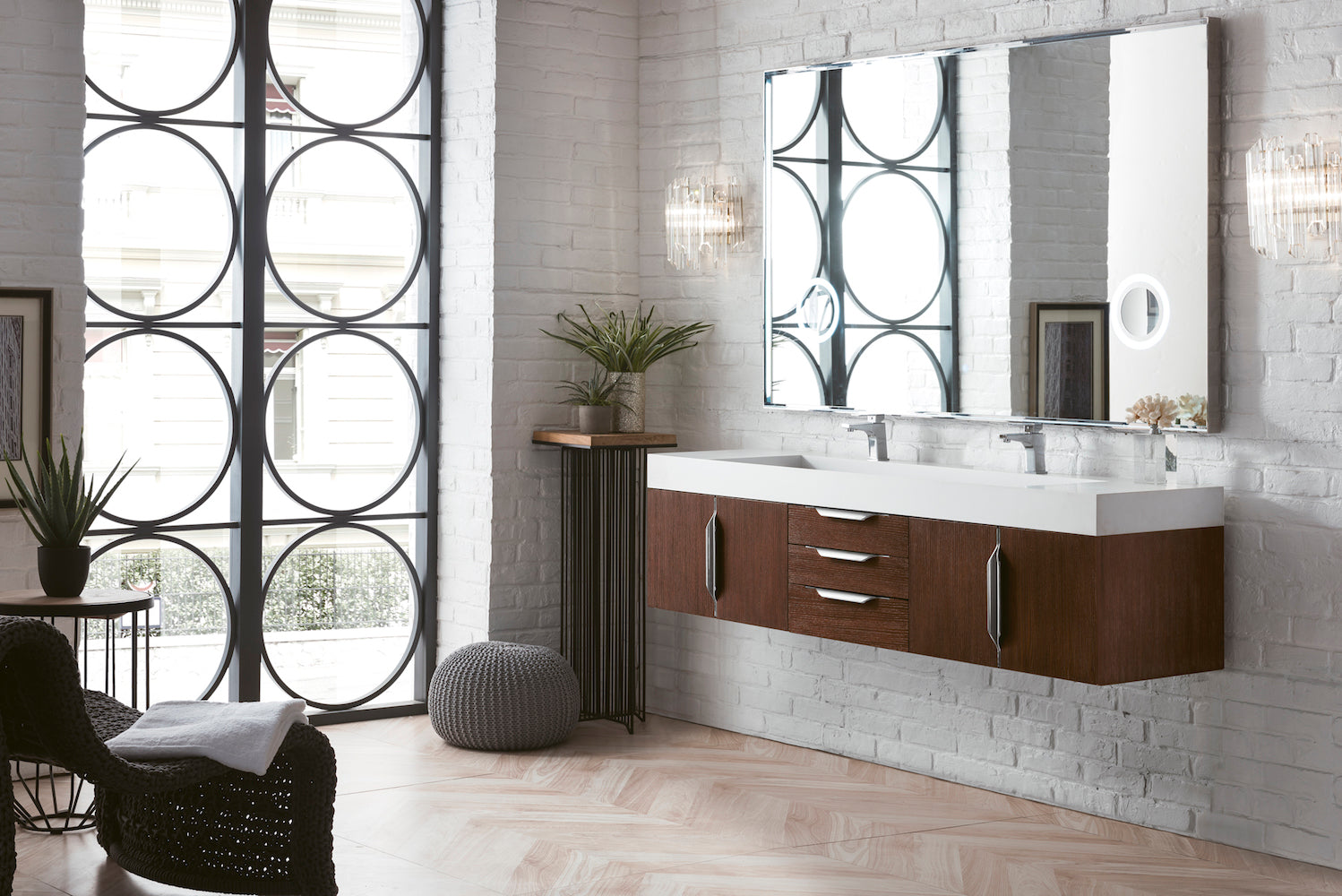 72" Mercer Island Double Sink Bathroom Vanity, Coffee Oak w/ Brushed Nickel