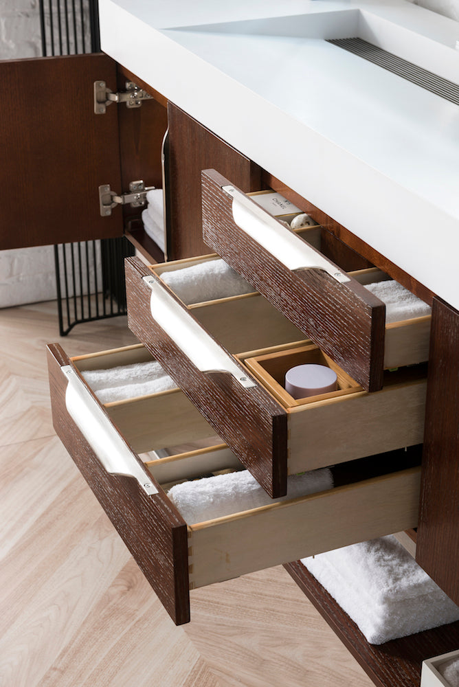 72" Mercer Island Double Sink Bathroom Vanity, Coffee Oak w/ Brushed Nickel