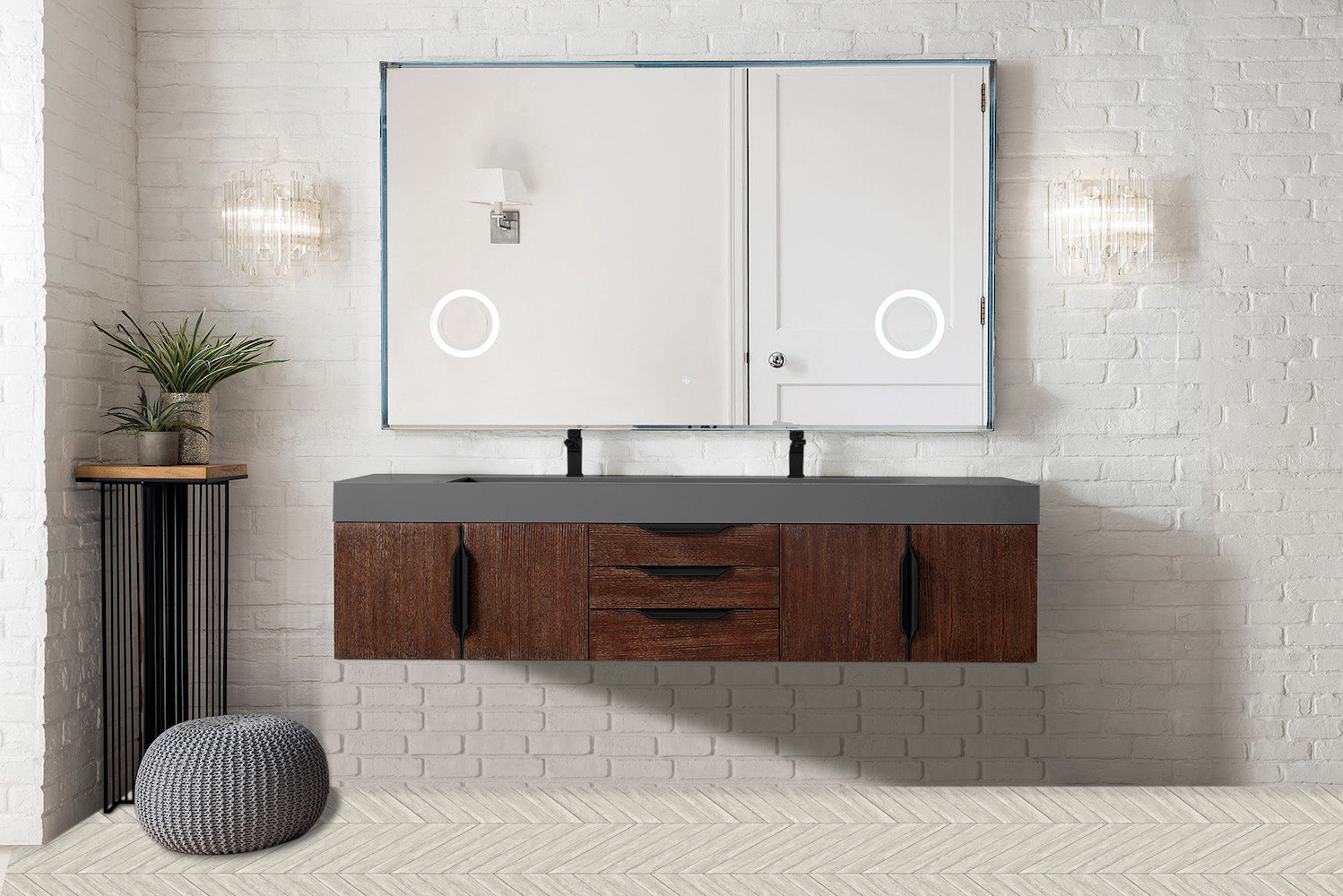 72" Mercer Island Double Sink Bathroom Vanity, Coffee Oak w/ Matte Black