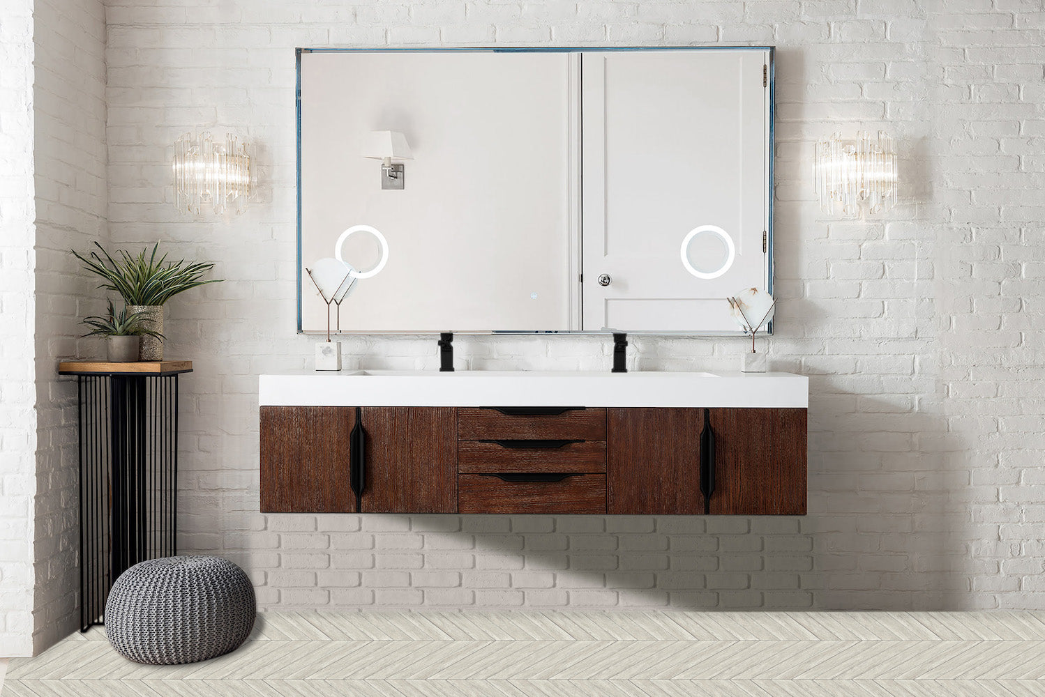 72" Mercer Island Double Sink Bathroom Vanity, Coffee Oak w/ Matte Black
