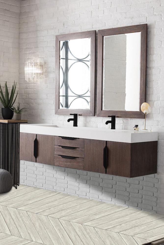 72" Mercer Island Double Sink Bathroom Vanity, Coffee Oak w/ Matte Black