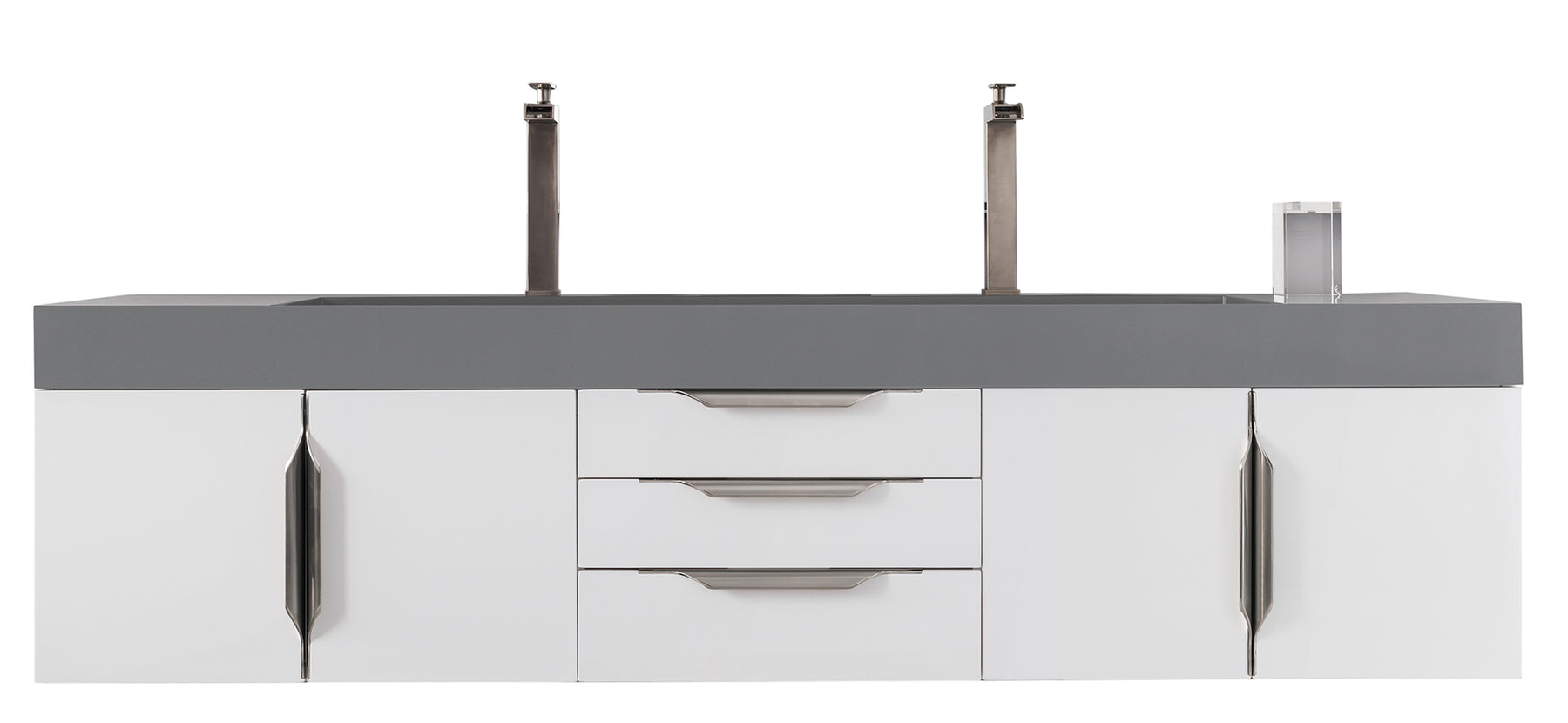 72" Mercer Island Double Sink Bathroom Vanity, Glossy White w/ Brushed Nickel