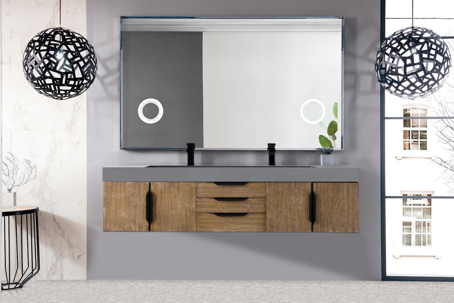 72" Mercer Island Double Sink Bathroom Vanity, Latte Oak w/ Matte Black