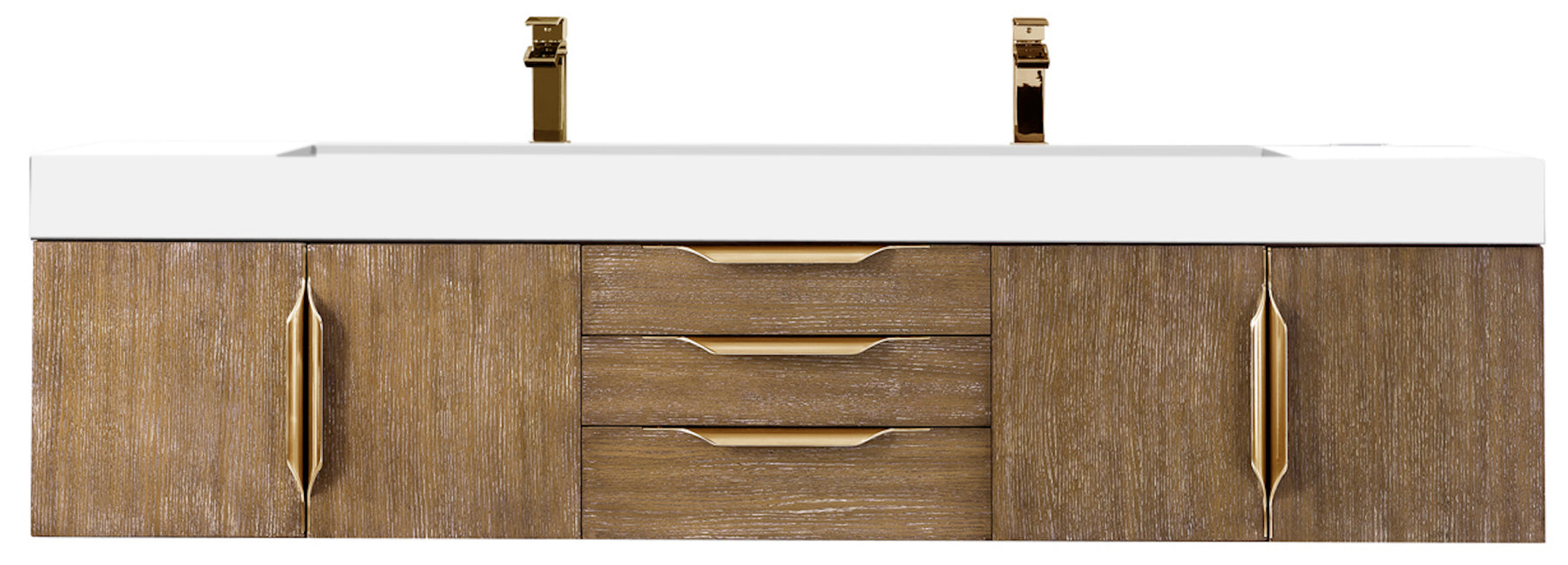 72" Mercer Island Double Sink Bathroom Vanity, Latte Oak w/ Radiant Gold