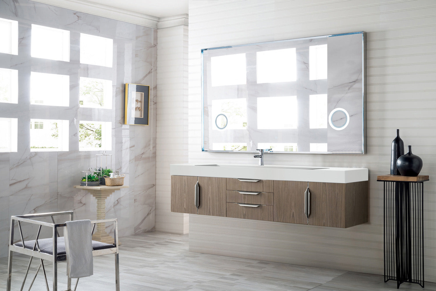 72" Mercer Island Single Sink Bathroom Vanity, Ash Gray w/ Brushed Nickel