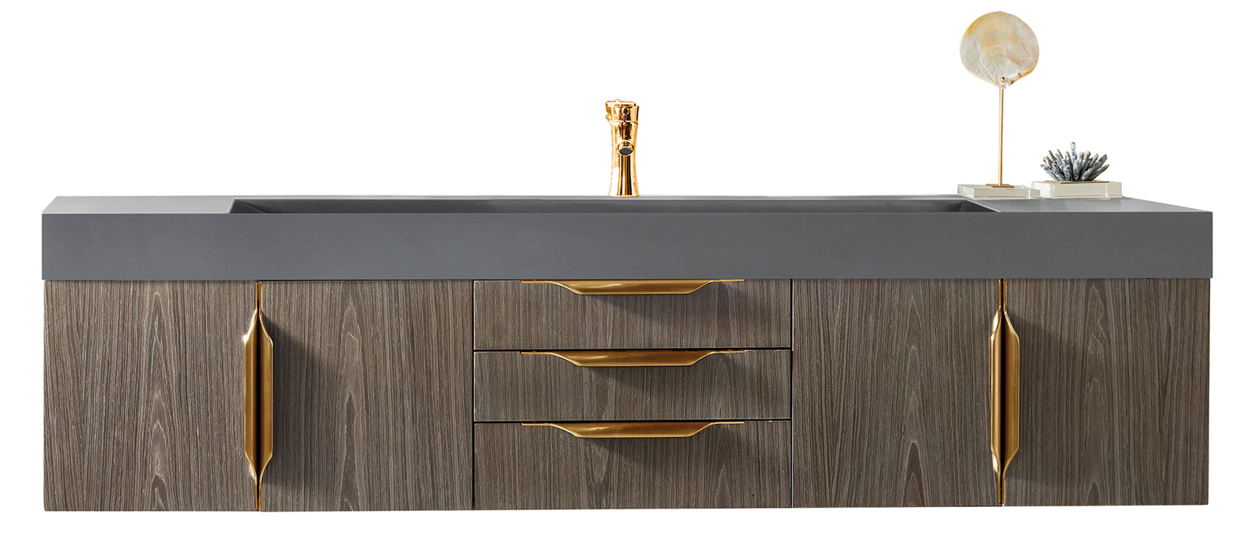 72" Mercer Island Single Sink Bathroom Vanity, Ash Gray w/ Radiant Gold