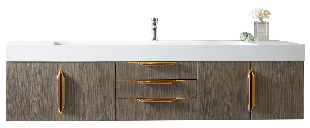 72" Mercer Island Single Sink Bathroom Vanity, Ash Gray w/ Radiant Gold