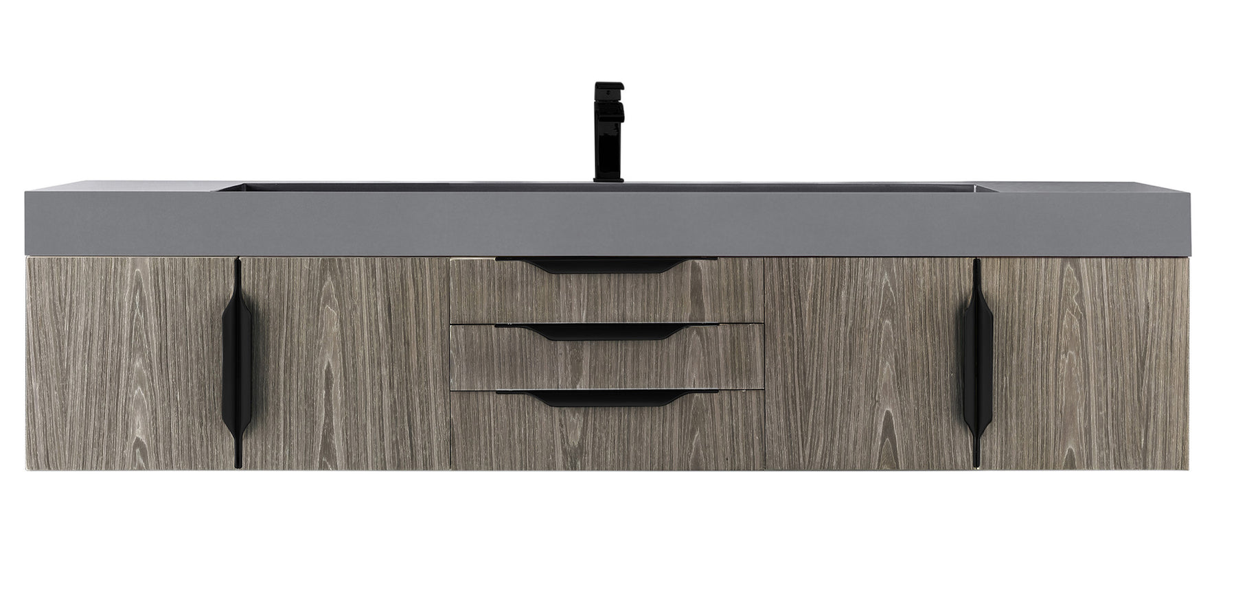 72" Mercer Island Single Sink Bathroom Vanity, Ash Gray w/ Matte Black