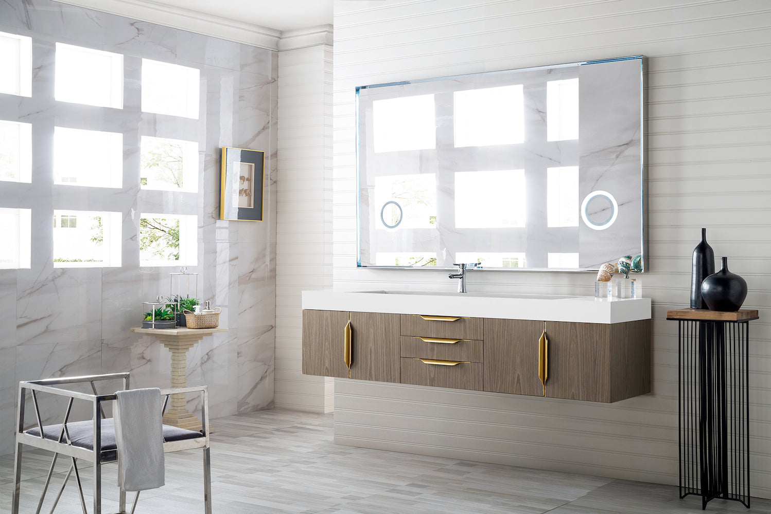 72" Mercer Island Single Sink Bathroom Vanity, Ash Gray w/ Radiant Gold
