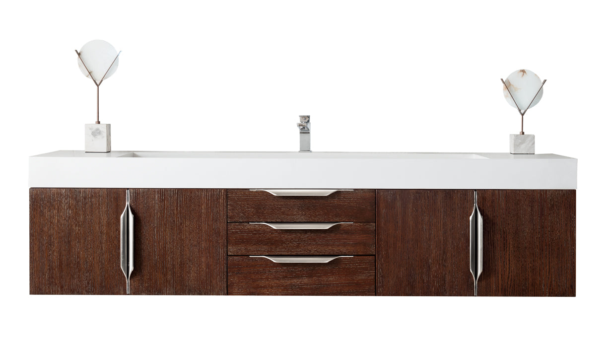 72" Mercer Island Single Sink Bathroom Vanity, Coffee Oak w/ Brushed Nickel