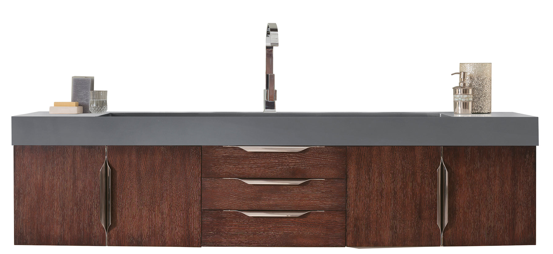 72" Mercer Island Single Sink Bathroom Vanity, Coffee Oak w/ Brushed Nickel