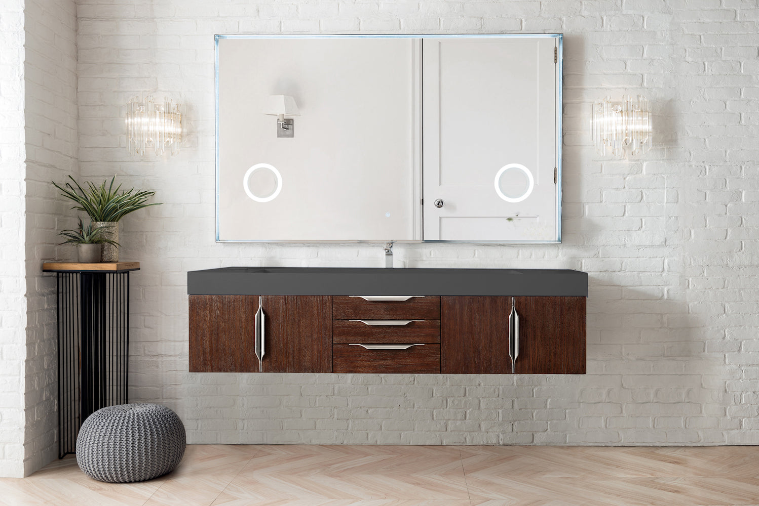 72" Mercer Island Single Sink Bathroom Vanity, Coffee Oak w/ Brushed Nickel