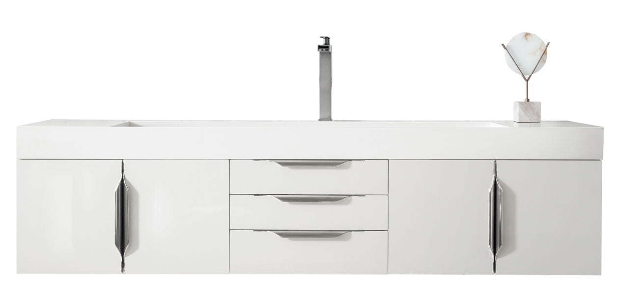 72" Mercer Island Single Sink Bathroom Vanity, Glossy White w/ Brushed Nickel