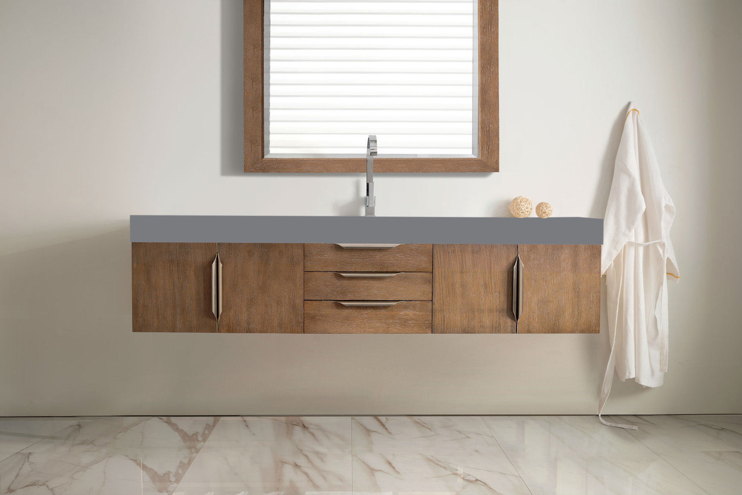 72" Mercer Island Single Sink Bathroom Vanity, Latte Oak w/ Brushed Nickel