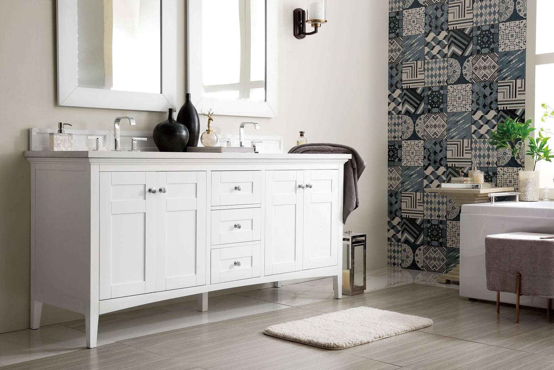 72" Palisades Bright White Double Bathroom Vanity, James Martin Vanities - vanitiesdepot.com