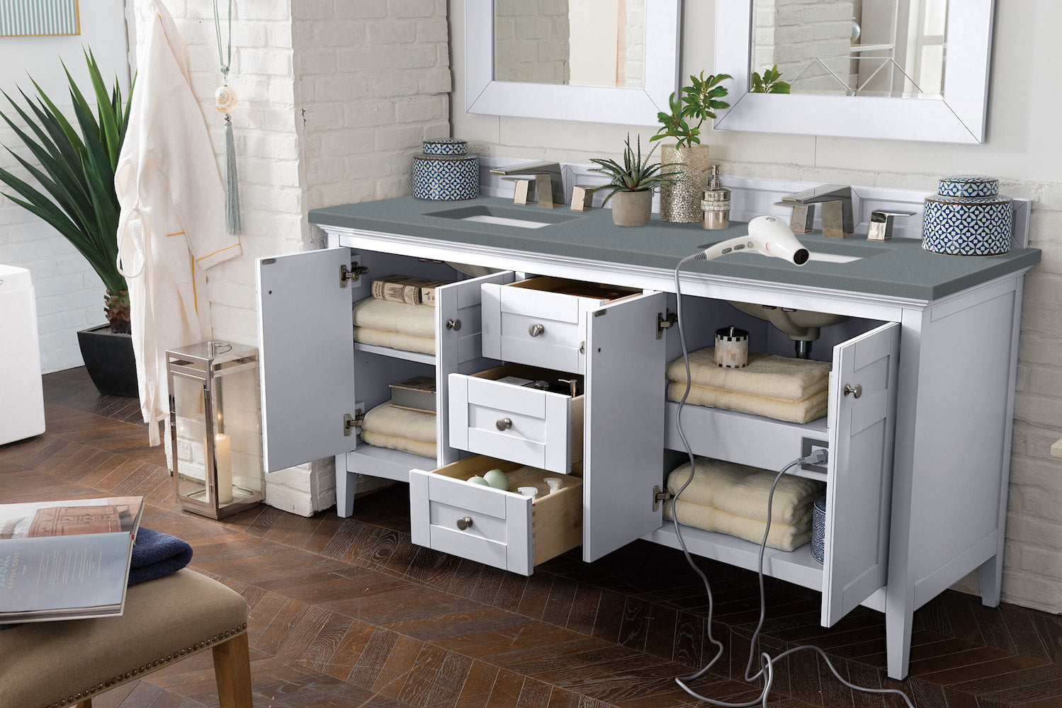 72" Palisades Double Bathroom Vanity, Bright White