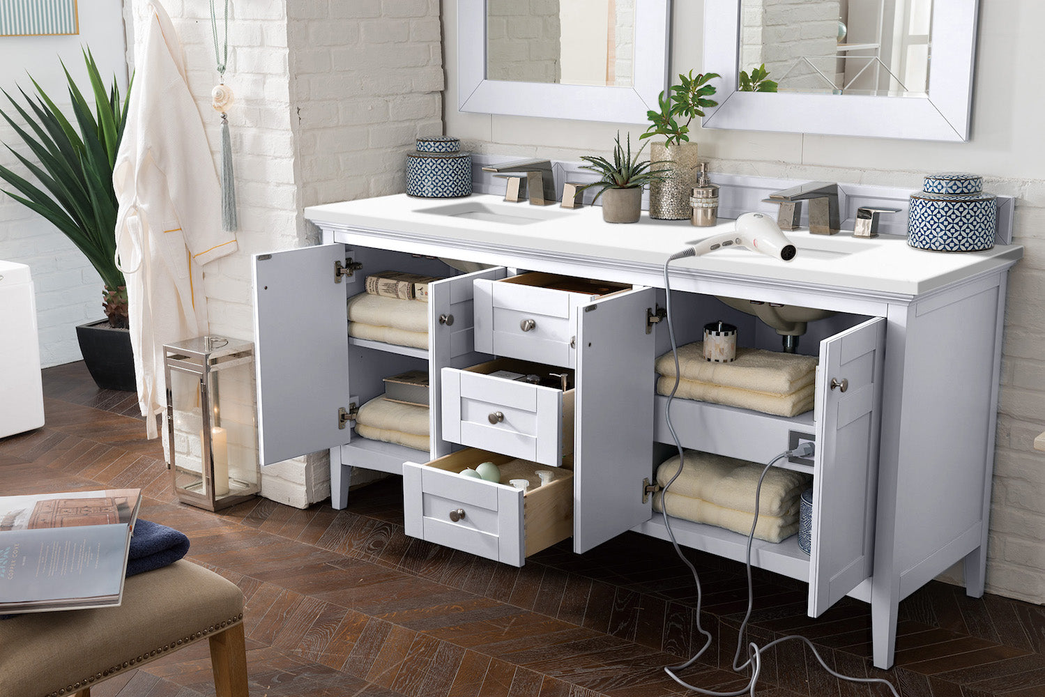 72" Palisades Double Bathroom Vanity, Bright White