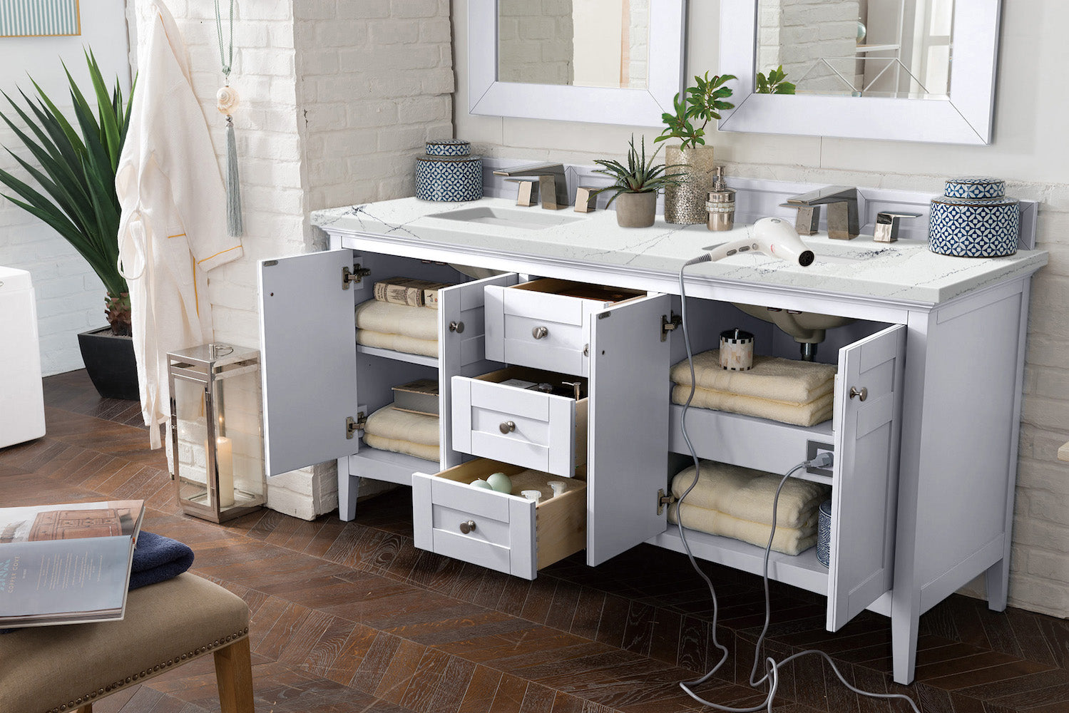 72" Palisades Double Bathroom Vanity, Bright White