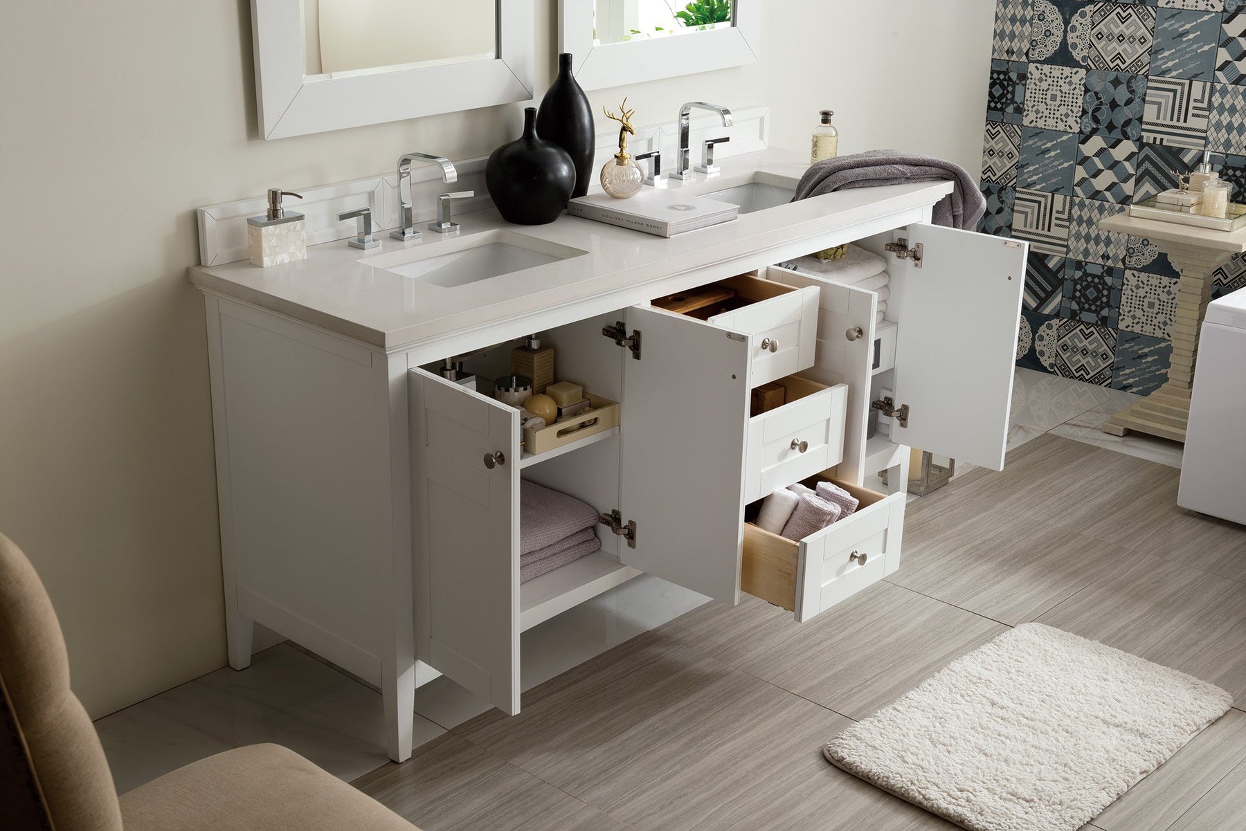 72" Palisades Bright White Double Bathroom Vanity, James Martin Vanities - vanitiesdepot.com