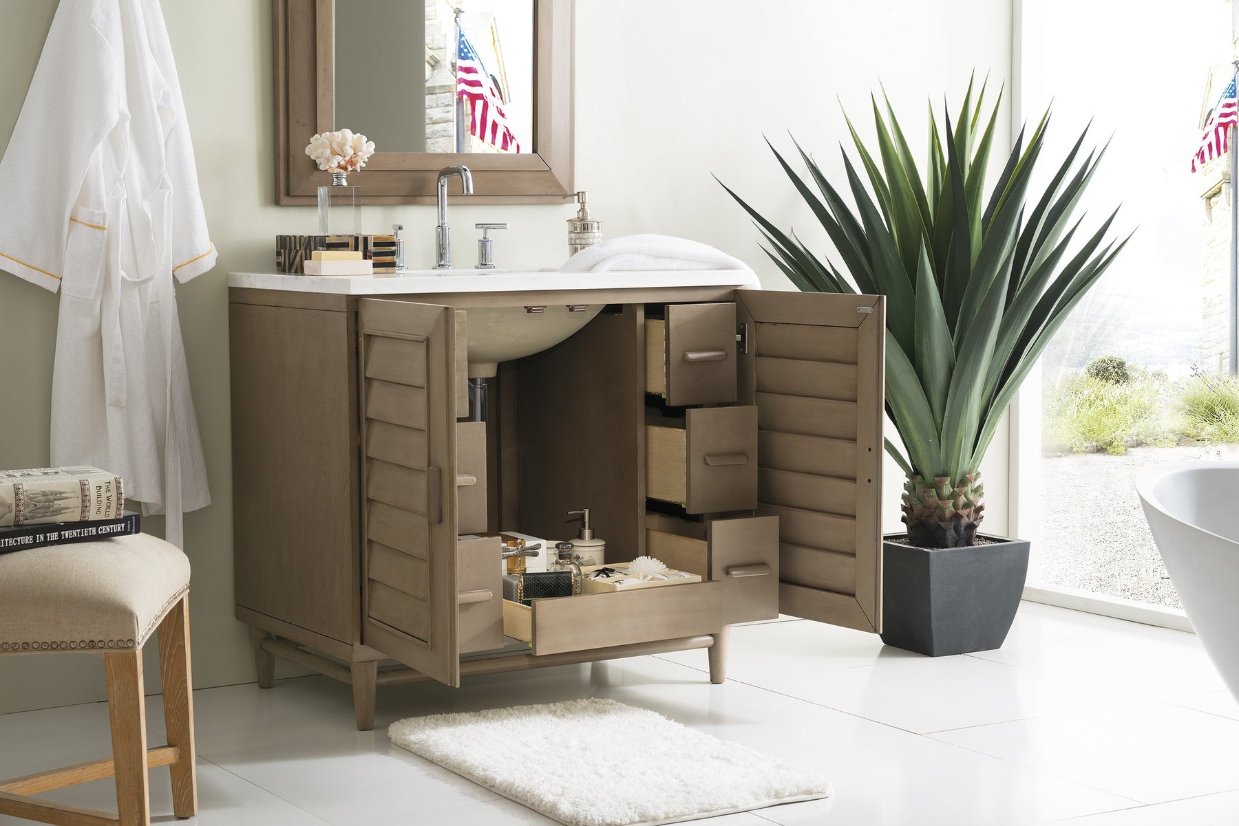 36" Portland Whitewashed Walnut Single Bathroom Vanity, James Martin Vanities - vanitiesdepot.com