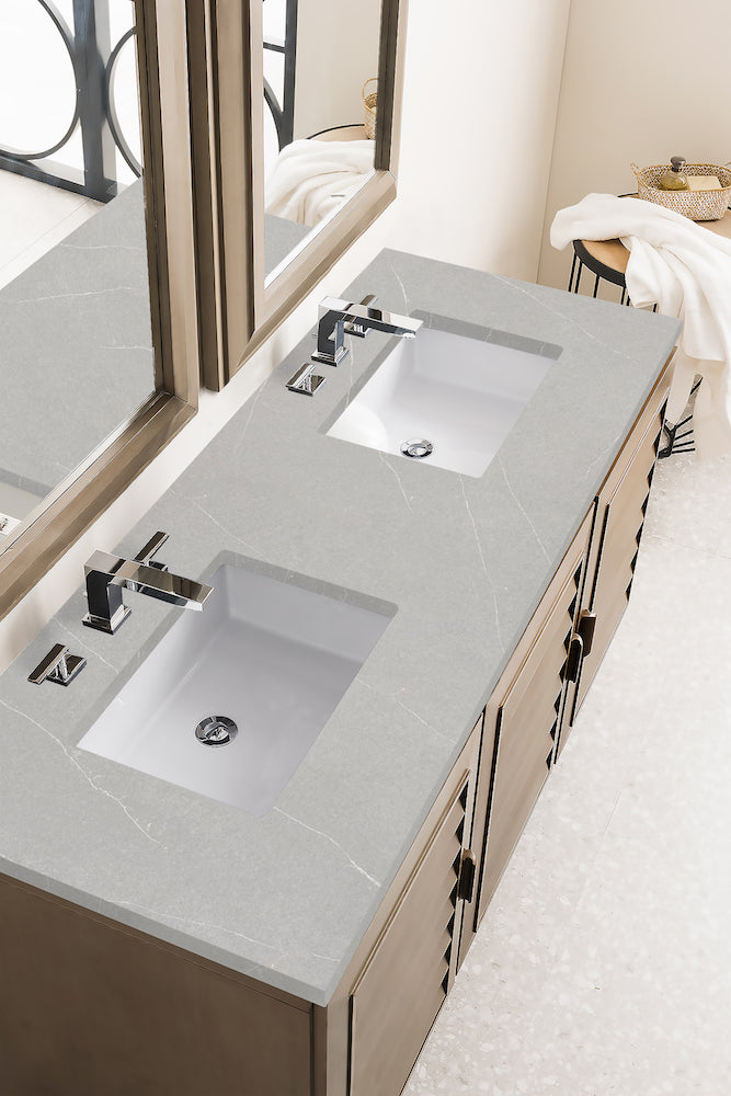 60" Portland Double Bathroom Vanity, Whitewashed Walnut