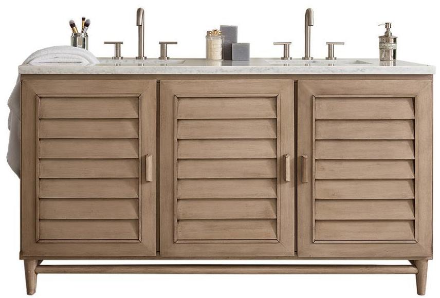 60" Portland Whitewashed Walnut Double Bathroom Vanity, James Martin Vanities - vanitiesdepot.com