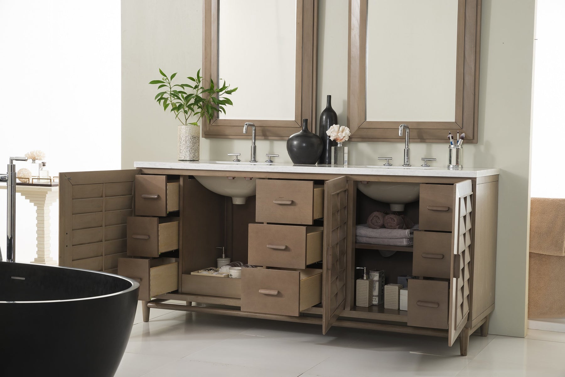 72" Portland Whitewashed Walnut Double Bathroom Vanity, James Martin Vanities - vanitiesdepot.com