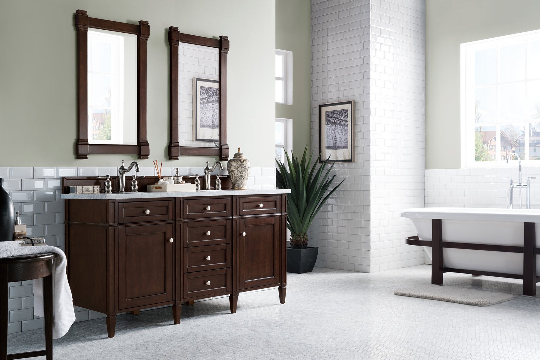 60" Brittany Double Bathroom Vanity Burnished Mahogany, James Martin Vanities - vanitiesdepot.com