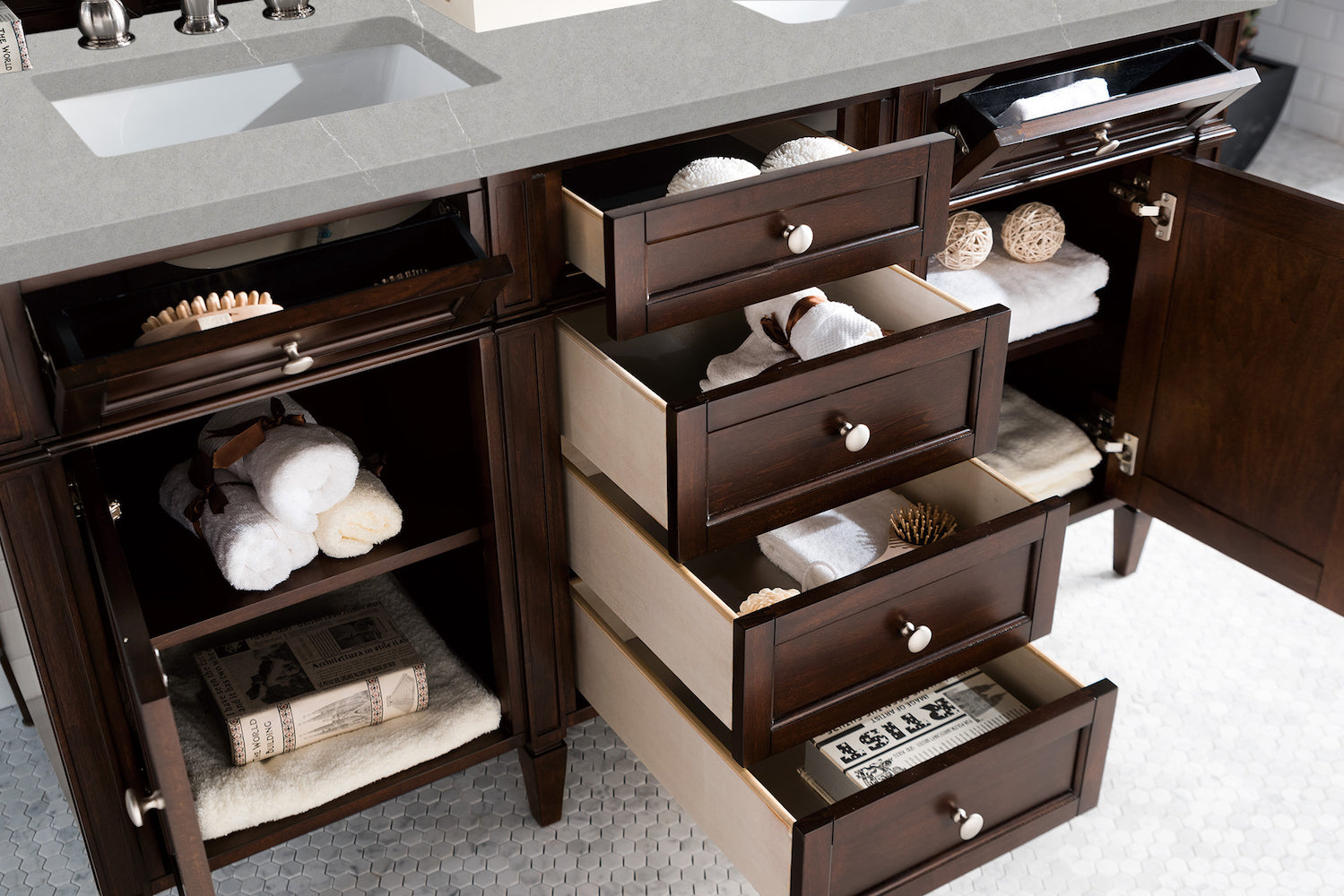 60" Brittany Double Bathroom Vanity, Burnished Mahogany