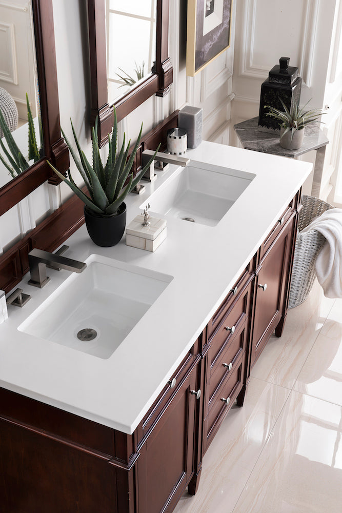 60" Brittany Double Bathroom Vanity, Burnished Mahogany