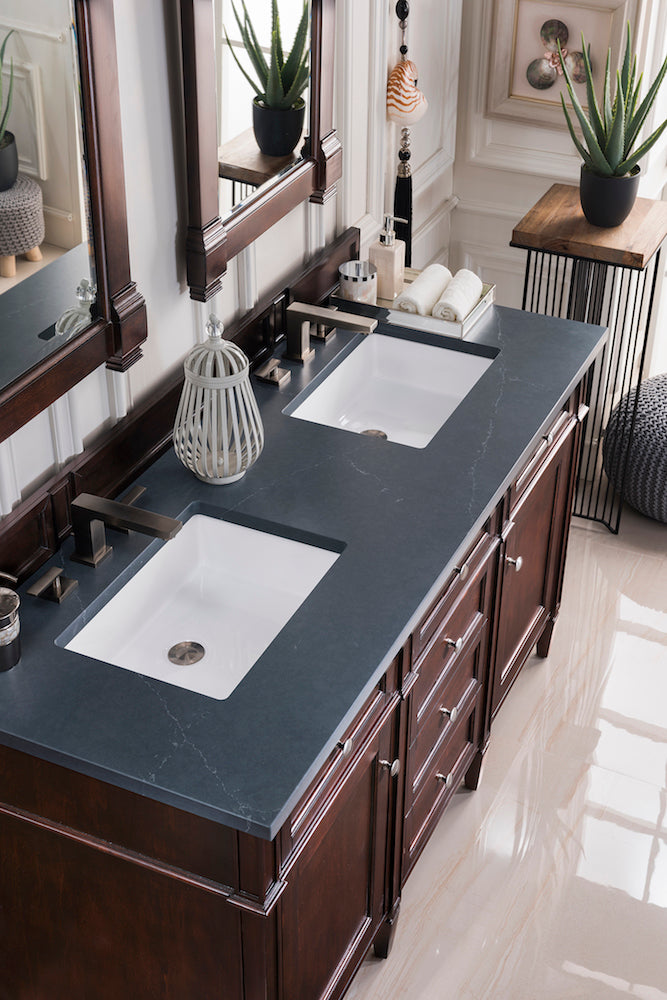 60" Brittany Double Bathroom Vanity, Burnished Mahogany