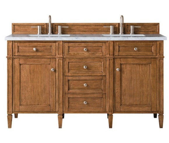 60" Brittany Double Bathroom Vanity, Saddle Brown