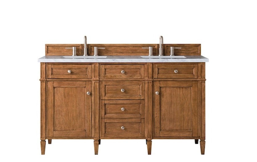60" Brittany Double Bathroom Vanity, Saddle Brown
