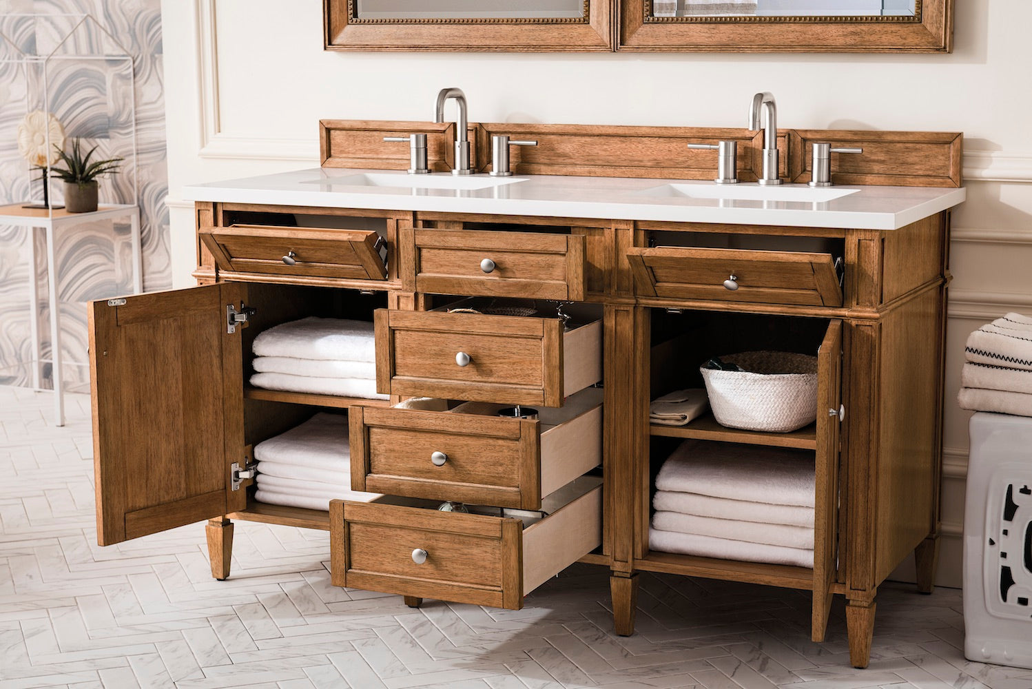 60" Brittany Double Bathroom Vanity, Saddle Brown