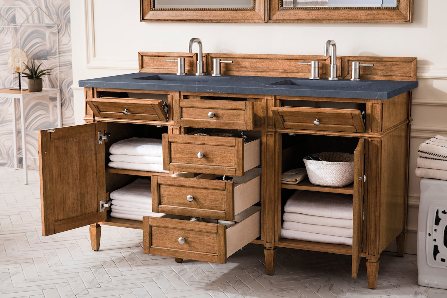 60" Brittany Double Bathroom Vanity, Saddle Brown