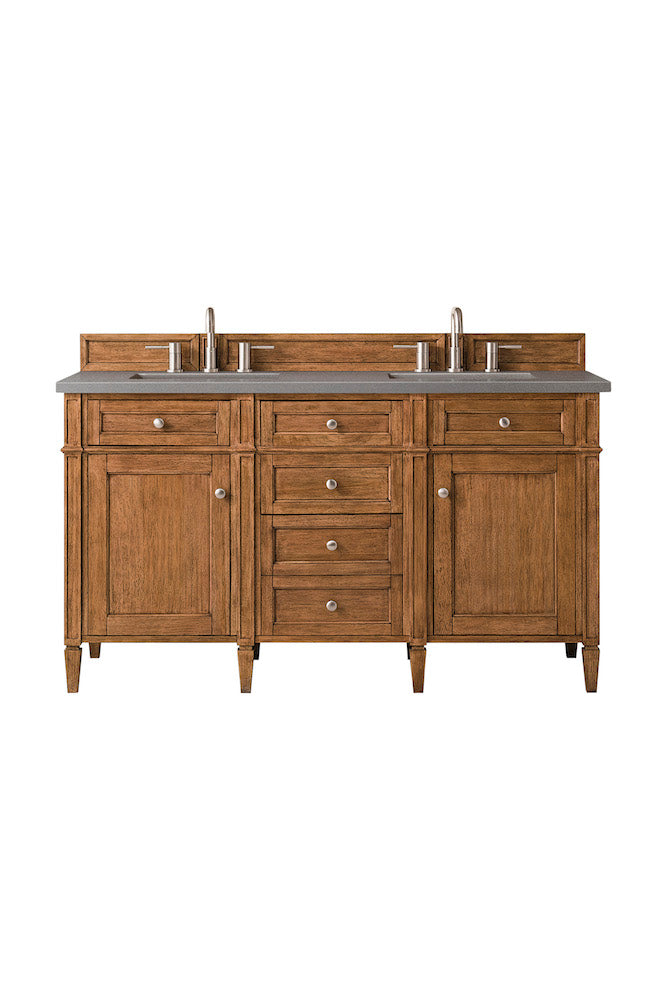 60" Brittany Double Bathroom Vanity, Saddle Brown