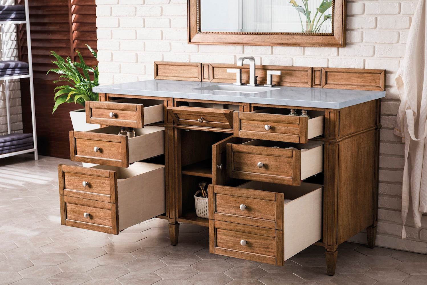 60" Brittany Single Bathroom Vanity, Saddle Brown