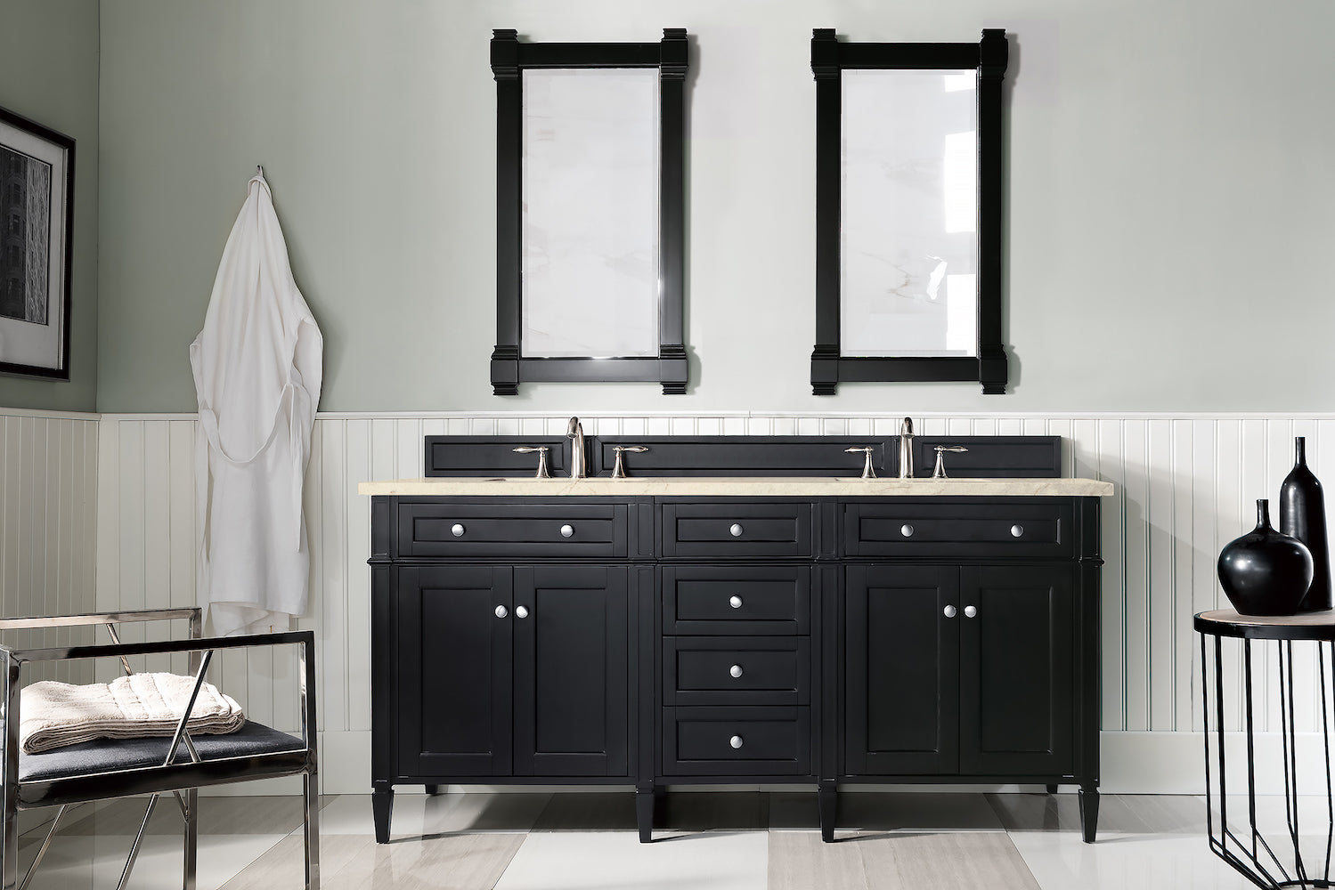 72" Brittany Double Bathroom Vanity, Black Onyx